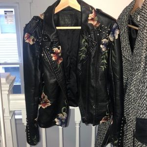 Blank NYC- Embroidered Faux Leather Jacket